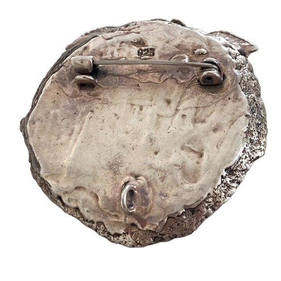 Artist made aqua blue pendant and brooch Sterling silver agate slab rose - Picture 6 of 11